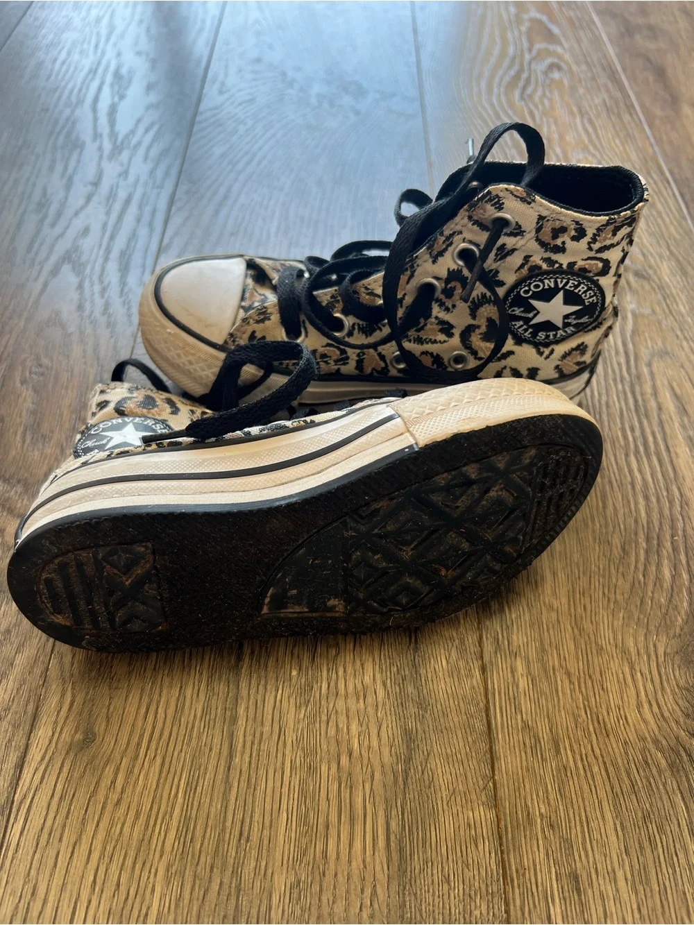 Converse Leopard Print High-Top Sneakers in Black & Tan